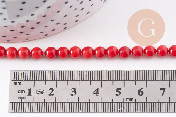 Perle ronde corail rouge, perles corail, fabrication bijoux,corail rouge,corail naturel, fil de 40cm environ ,6mm x1 (G5388)
