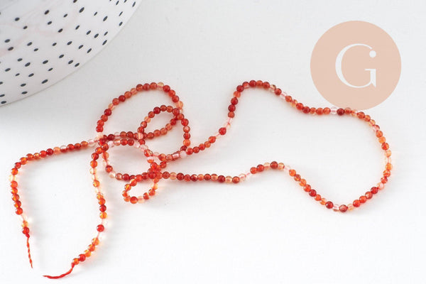 Perle ronde cornaline orange naturelle lisse 2-3mm, x1 fil de 39cm (G4323)