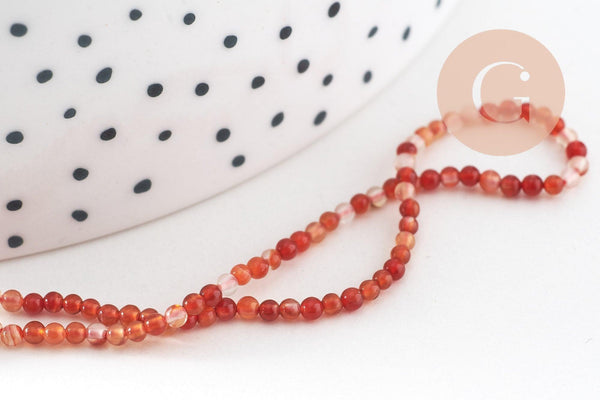 Perle ronde cornaline orange naturelle lisse 2-3mm, x1 fil de 39cm (G4323)