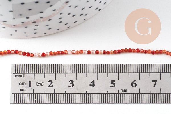 Perle ronde cornaline orange naturelle lisse 2-3mm, x1 fil de 39cm (G4323)