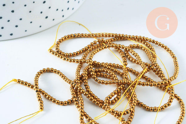 Perle ronde cristal doré 2.5mm, perles bijoux, perle cristal , fil de 35cm, x1 (G6372)