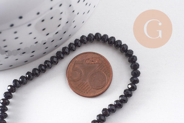 Perle ronde en jade de Malaisie noir,perle jade, pierre naturelle, jade naturel, pierre, facette 4x2mm, fil 35cm, x1 (G7424)