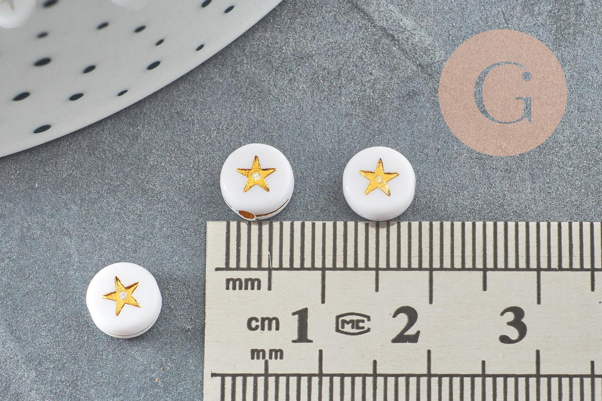 Perle ronde étoile dorée plastique blanc 7mm, x 10Gr (G3285)