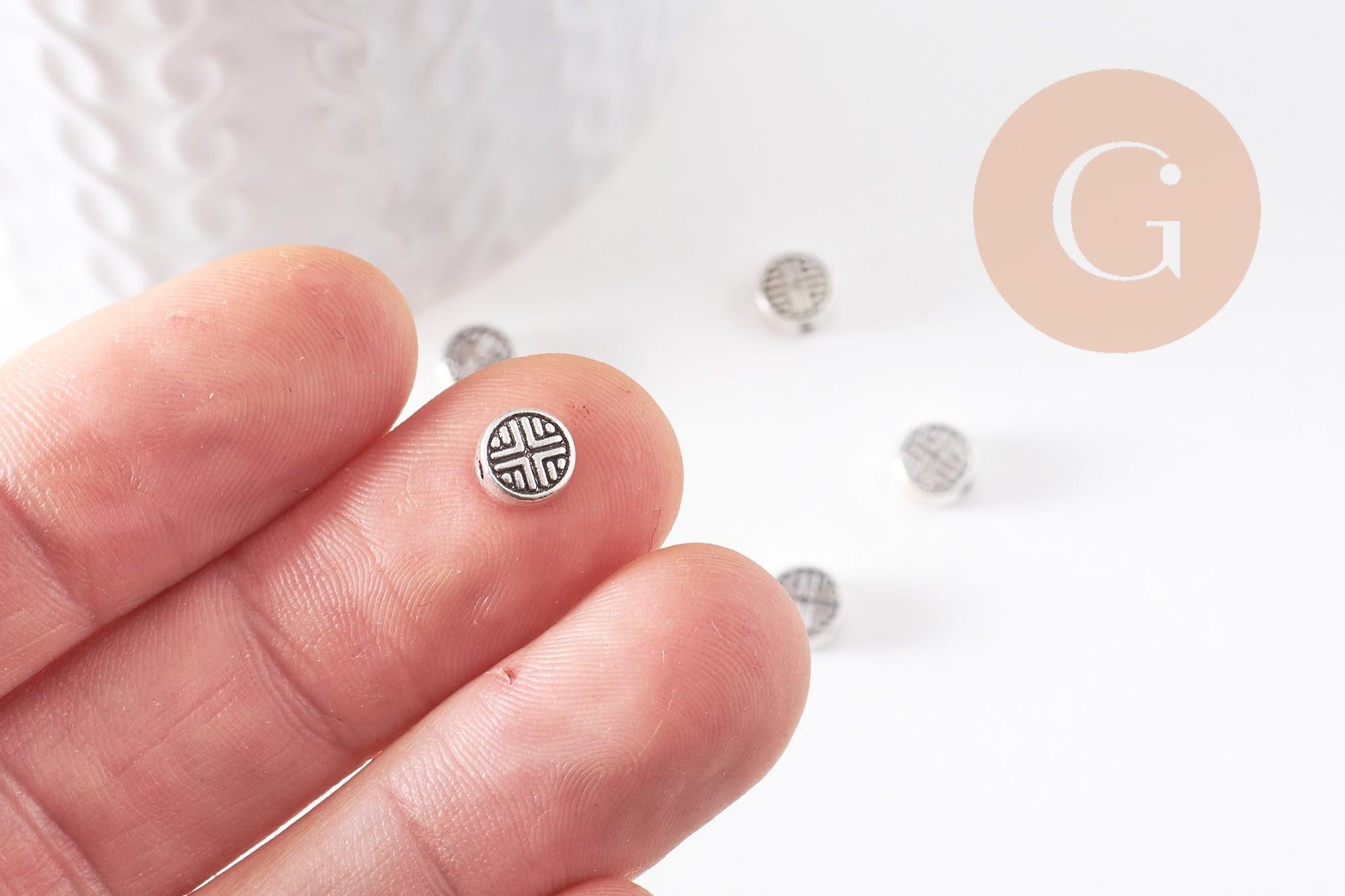 Perle ronde gravée argent vieilli,perles argent,création bijoux, sans nickel,perle intercalaire,6.3mm, x10 (G2610)
