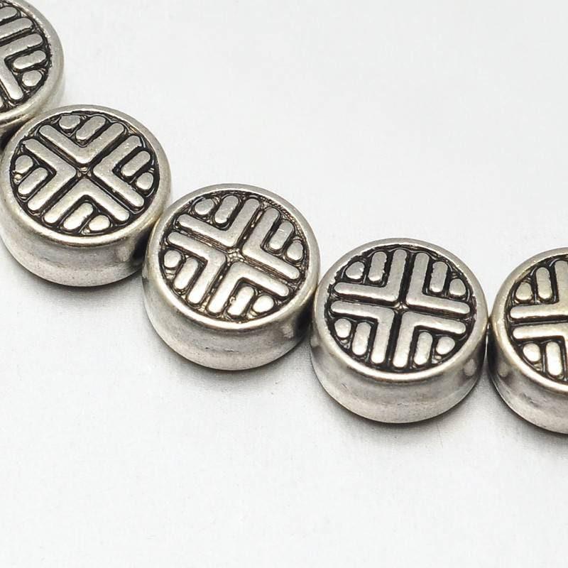 Perle ronde gravée argent vieilli,perles argent,création bijoux, sans nickel,perle intercalaire,6.3mm, x10 (G2610)
