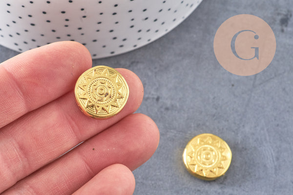 Perle ronde gravée plastique doré,perle plastique,perle ronde lettre,perle coeur,18mm, x5 (G6803)