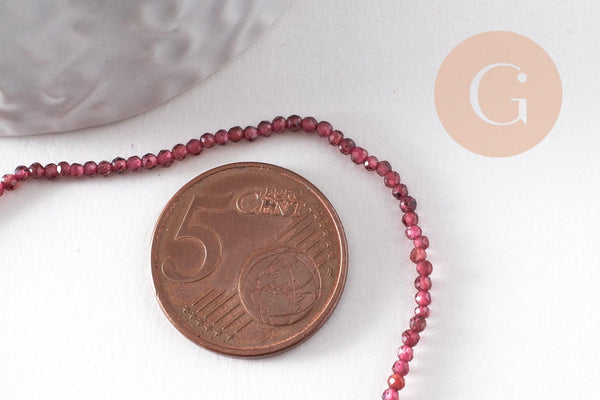 Perle ronde grenat naturel facetté 2mm, x1 fil de 38cm (G9980)