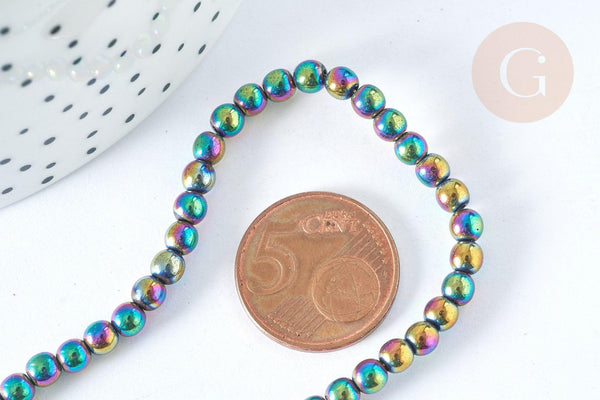 Perle ronde hématite de synthèse multicolore 4mm, création bijoux DIY, le fil de 39cm, X1 (G7403)
