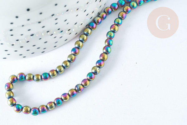 Perle ronde hématite de synthèse multicolore 4mm, création bijoux DIY, le fil de 39cm, X1 (G7403)