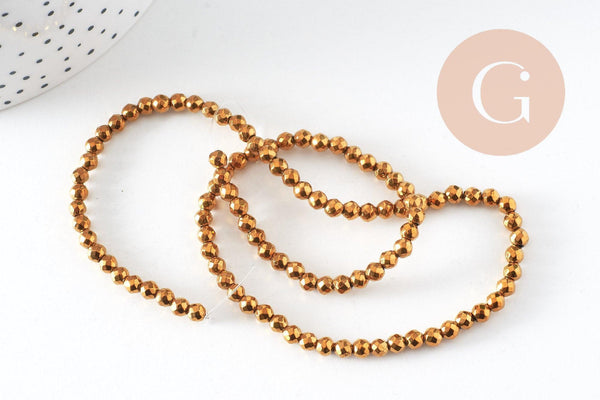 Perle ronde hématite dorée 4mm, une fourniture pierre, le fil de 39cm, x1 (G3684)