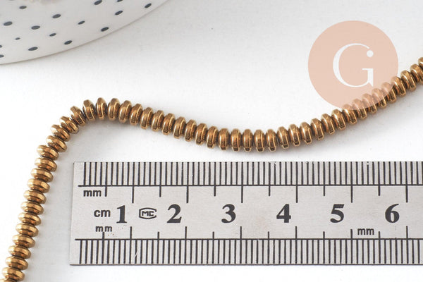 Perle ronde hématite dorée, une fourniture en pierre, fil de 194 perles,4x2mm x1 (G3860)