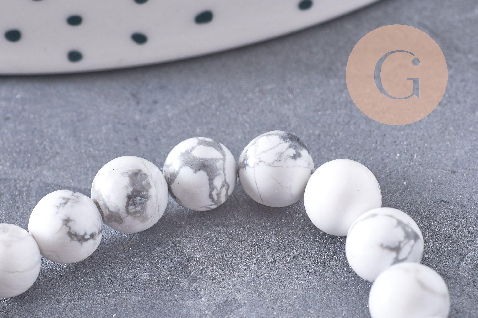 Perle ronde howlite blanche naturelle 6mm, x1 fil de 19cm (G1297)