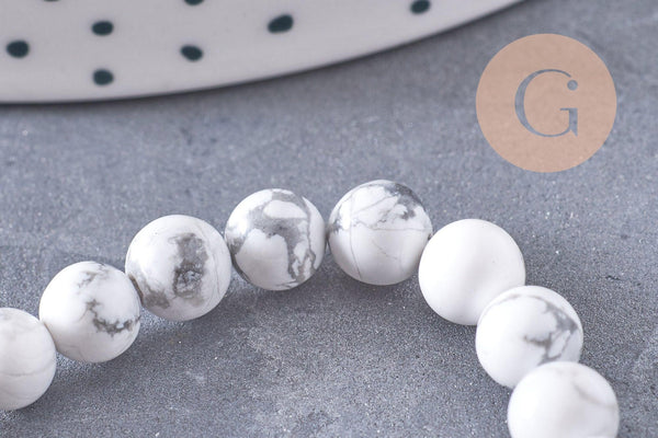 Perle ronde howlite blanche naturelle 6mm, x1 fil de 19cm (G1297)