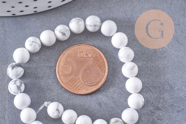 Perle ronde howlite blanche naturelle 6mm, x1 fil de 19cm (G1297)