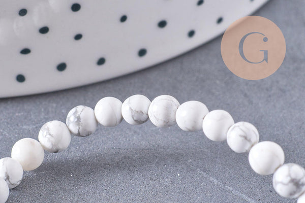 Perle ronde howlite blanche, pierre naturelle, howlite naturelle, perle pierre, 4mm, x1 fil de 38 cm (G3841)
