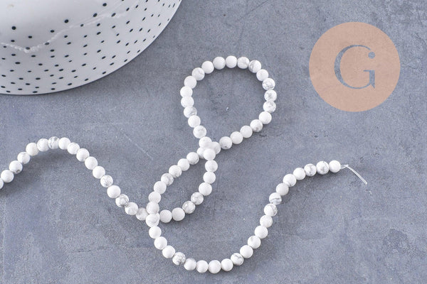 Perle ronde howlite blanche, pierre naturelle, howlite naturelle, perle pierre, 4mm, x1 fil de 38 cm (G3841)