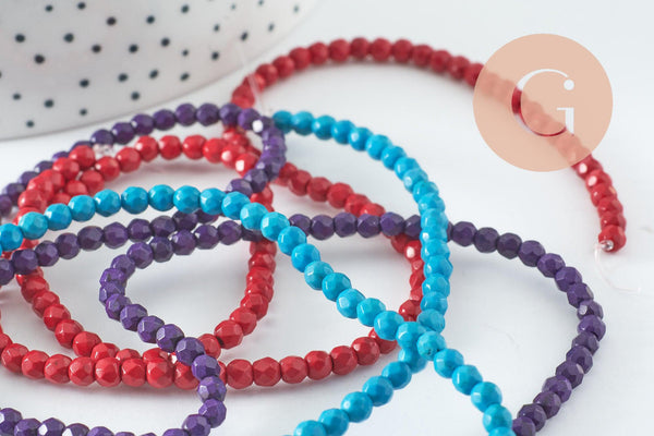 Perle ronde howlite facettée, perle howlite,pierre naturelle,howlite naturelle,perle pierre,4mm,fil de 90 perles, X1 (G4668)