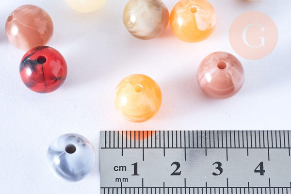 Perle ronde imitation gemme plastique multicolore 12mm, perle plastique coloré, couleurs mélangées,x 10 perles G6403