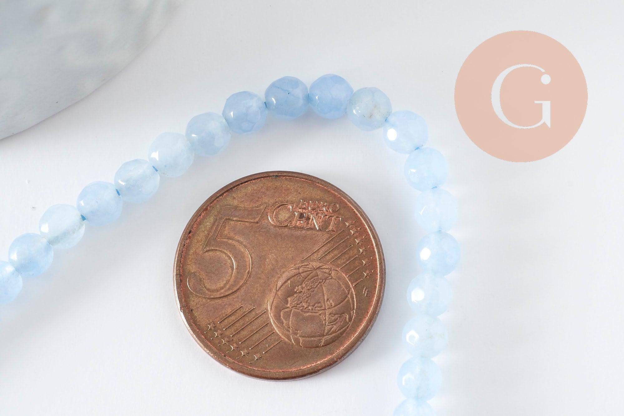 Perle jade bleu tendre,pierre jade naturel,perle facette,jade,4mm,fil de 38 cm , x1 (G2782)