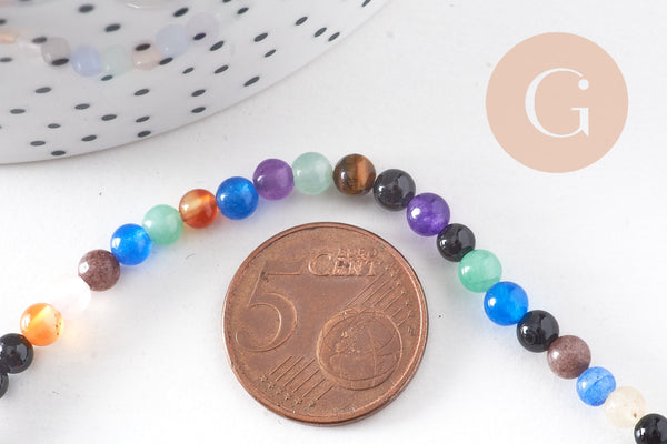 Perle ronde jade multicolore,perle jade,pierre naturelle,perle facette,jade,4mm,fil 39cm, x1 (G1825)