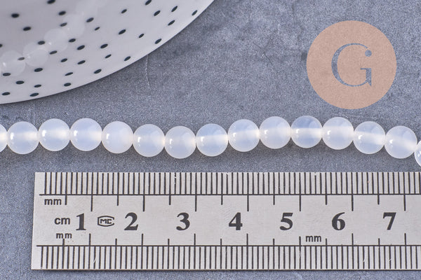 Perle ronde jade naturel blanc 6mm, x1 fil de 37cm (G3866)