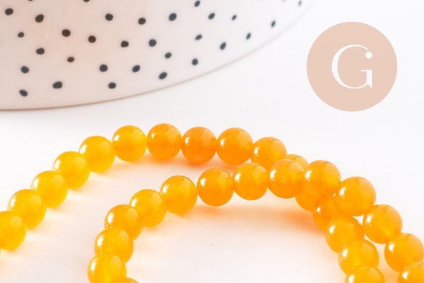 Perle ronde jade naturel jaune orangé 6mm, x1 fil de 38cm (G0872)