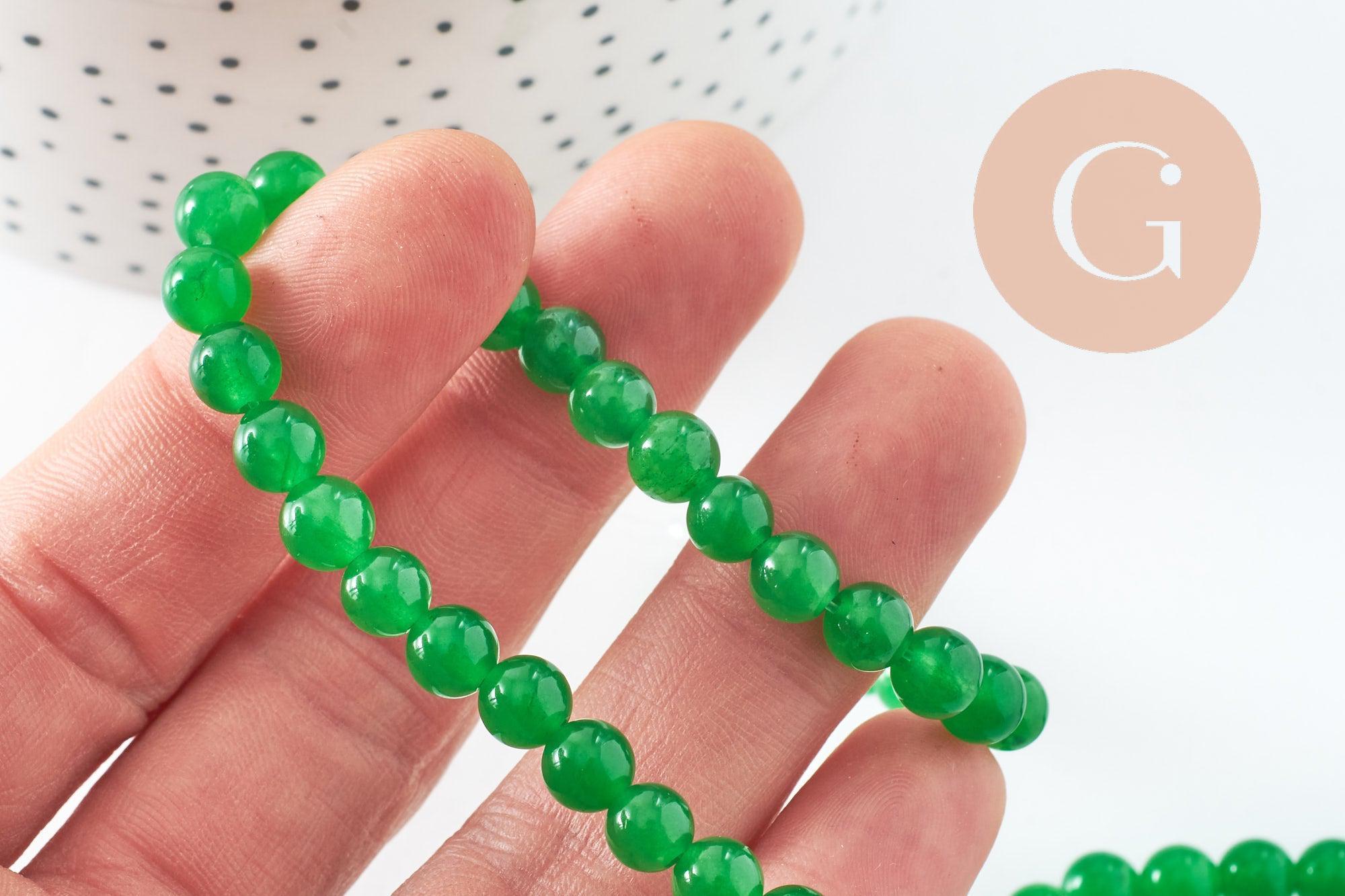 Perle ronde jade naturel vert teinté 6mm, x1 fil de 38cm (G4410)