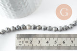 Perle ronde jaspe picasso naturel gris 6mm, x1 fil de 65 perles (G0540)