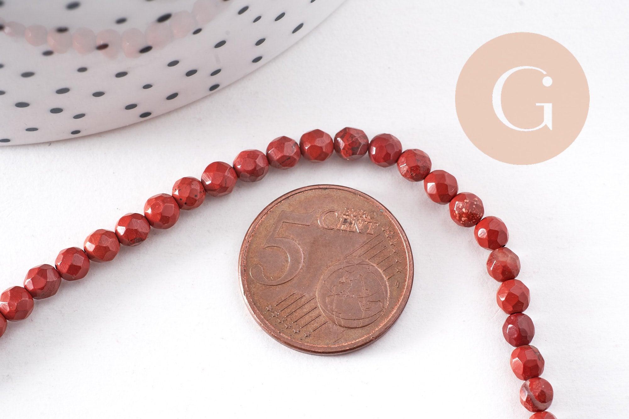 Perle ronde jaspe rouge naturel facetté 4mm, x1 fil de 37cm (G1173)