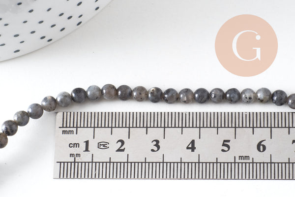 Perle ronde larvikite naturelle 4-5mm, x1 fil de 37cm (G0753)