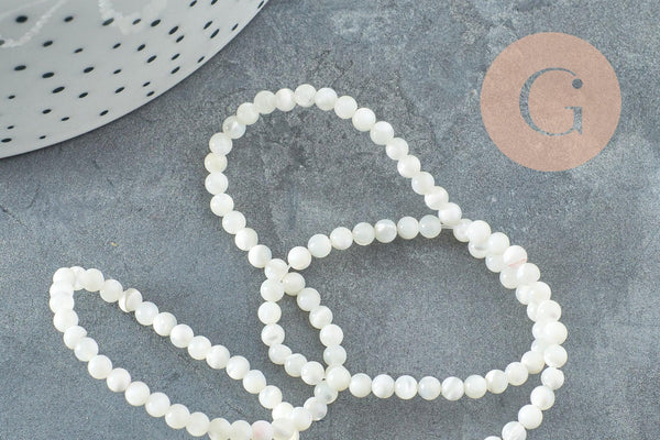 Perle ronde nacre blanche, perle ronde nacre,coquillage naturel,fil 40cm,3mm, x1 (G1725)