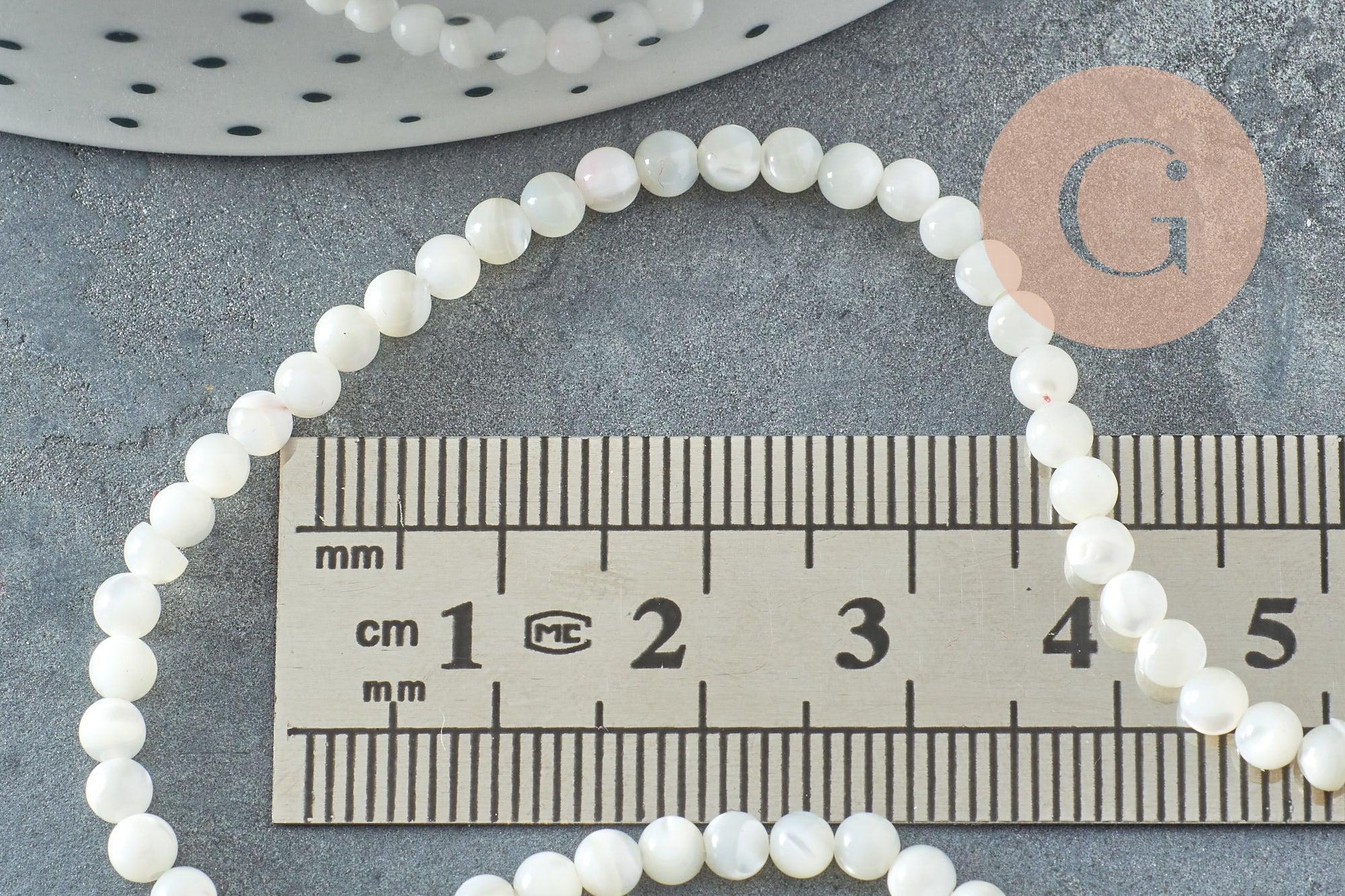 Perle ronde nacre blanche, perle ronde nacre,coquillage naturel,fil 40cm,3mm, x1 (G1725)