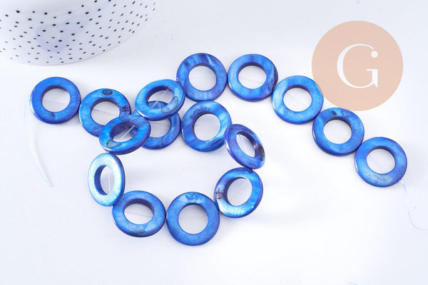 Perle ronde nacre bleue naturelle 24mm, perle disque coquillage bleu, coquillage bleu, fil de 36 cm x1 (G5846)