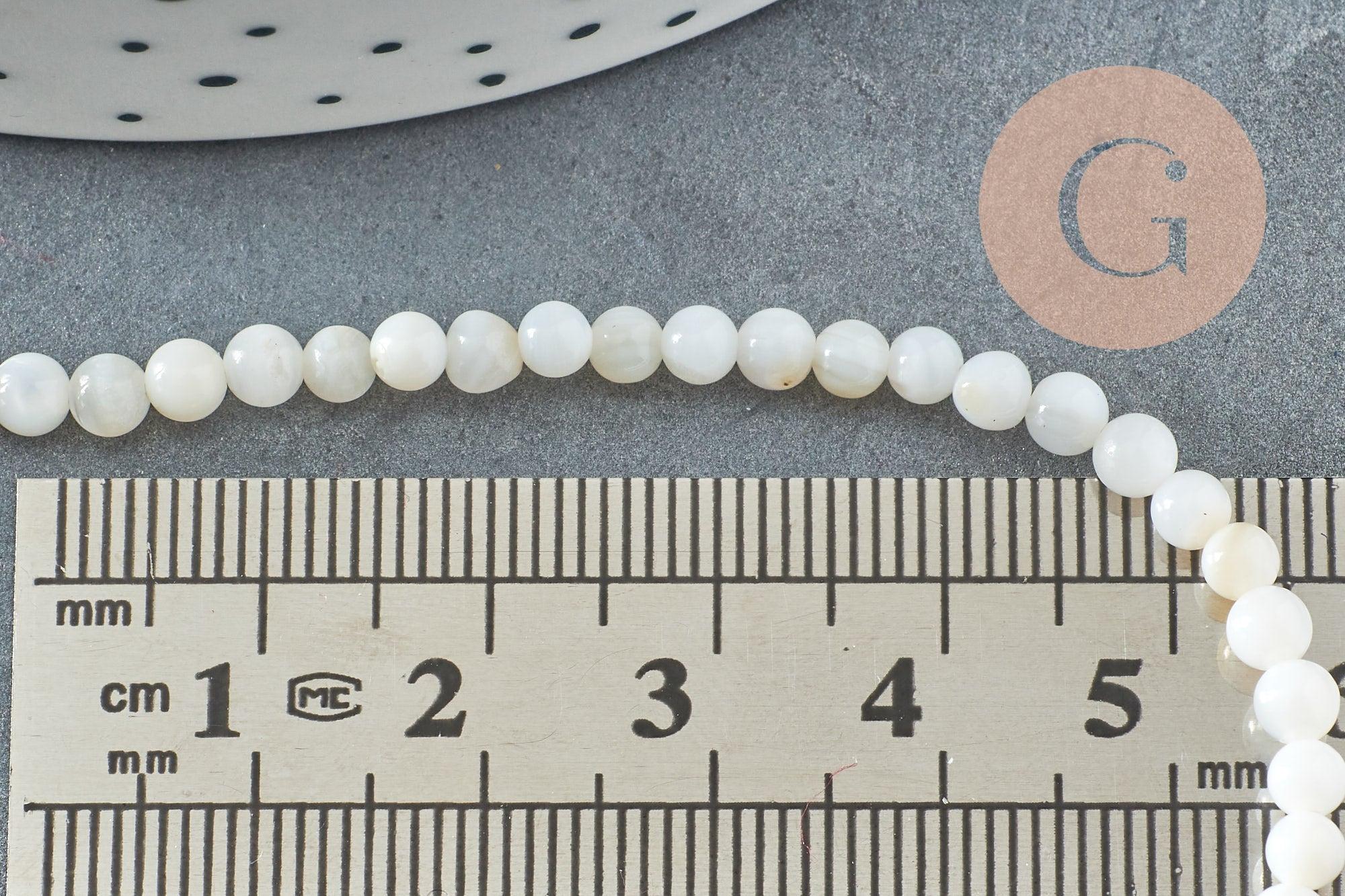 Perle ronde nacre coquillage blanc 3mm,perle en coquillage pour fabrication bijoux nacre, le fil de 40cm, x1 (G5581)