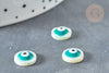 Perle ronde nacre naturelle blanche turquoise mauvais oeil 8.5-9mm, x10 (G1961)