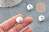 Perle ronde porcelaine émaillé gris clair 16mm,perle céramique, céramique blanche, x10 (G9447)