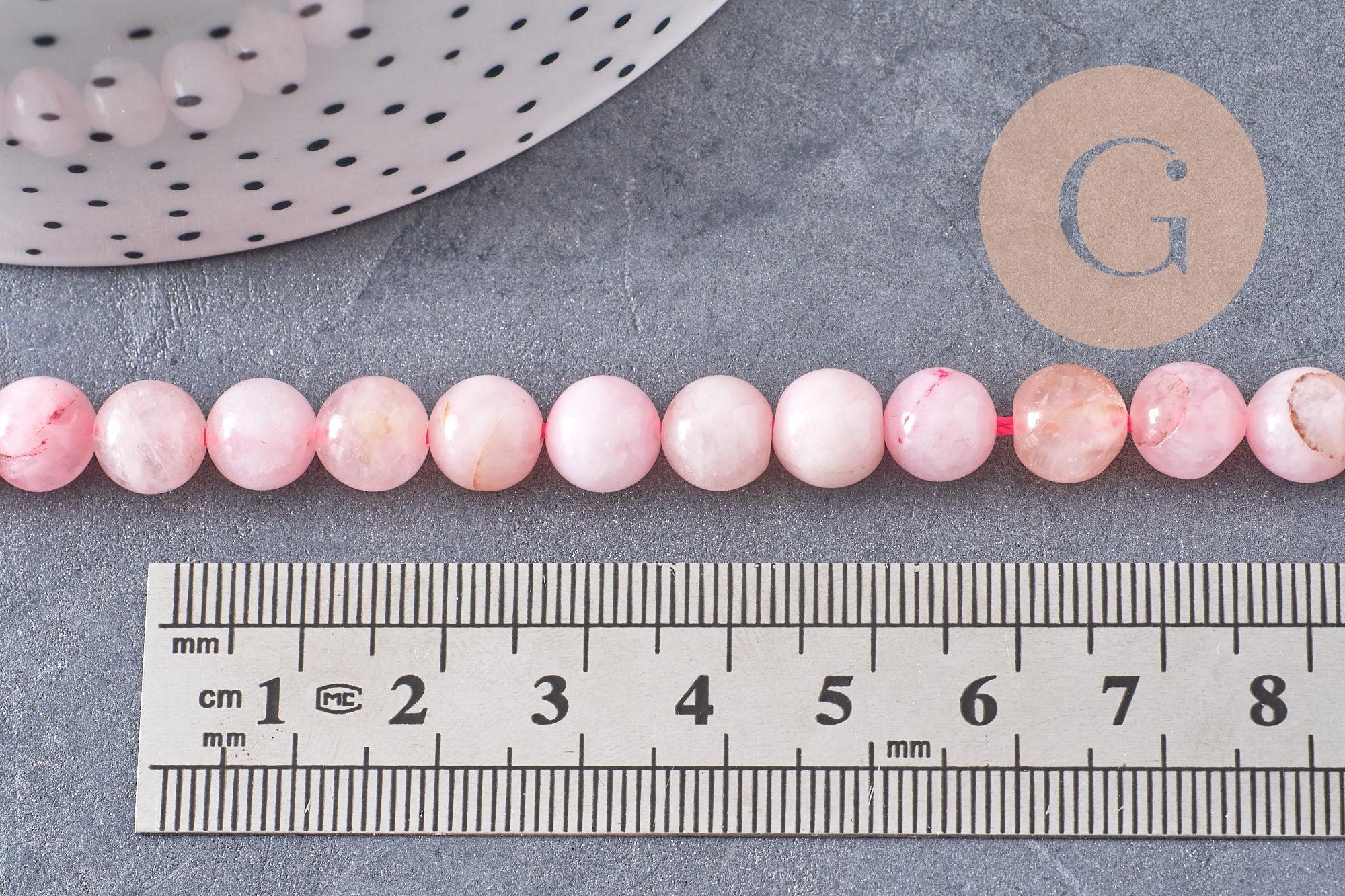 Perle ronde quartz rose naturel 8mm, x1 fil de 38cm (G6719)