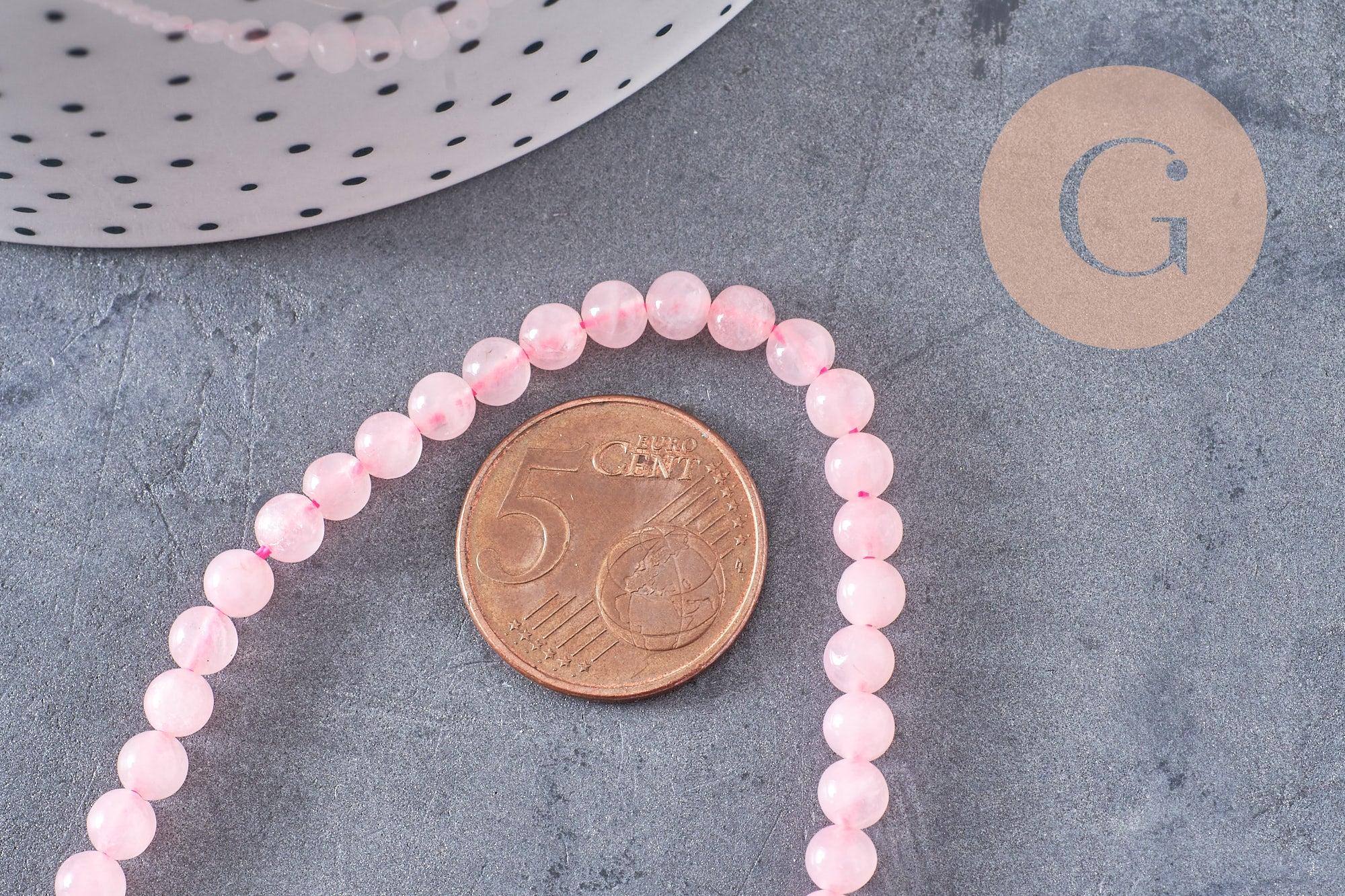 Perle ronde quartz rose, quartz rose naturel, pierre précieuse,4mm,le fil de 39cm, x1 (G2445)