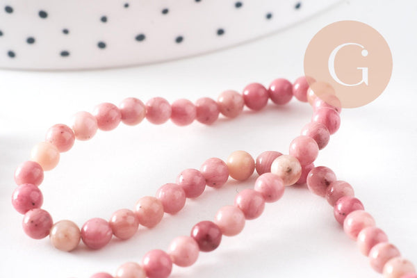 Perle ronde rhodonite rose naturelle 4mm,perle pierre naturelle, fil de 35cm, x1 (G0557)