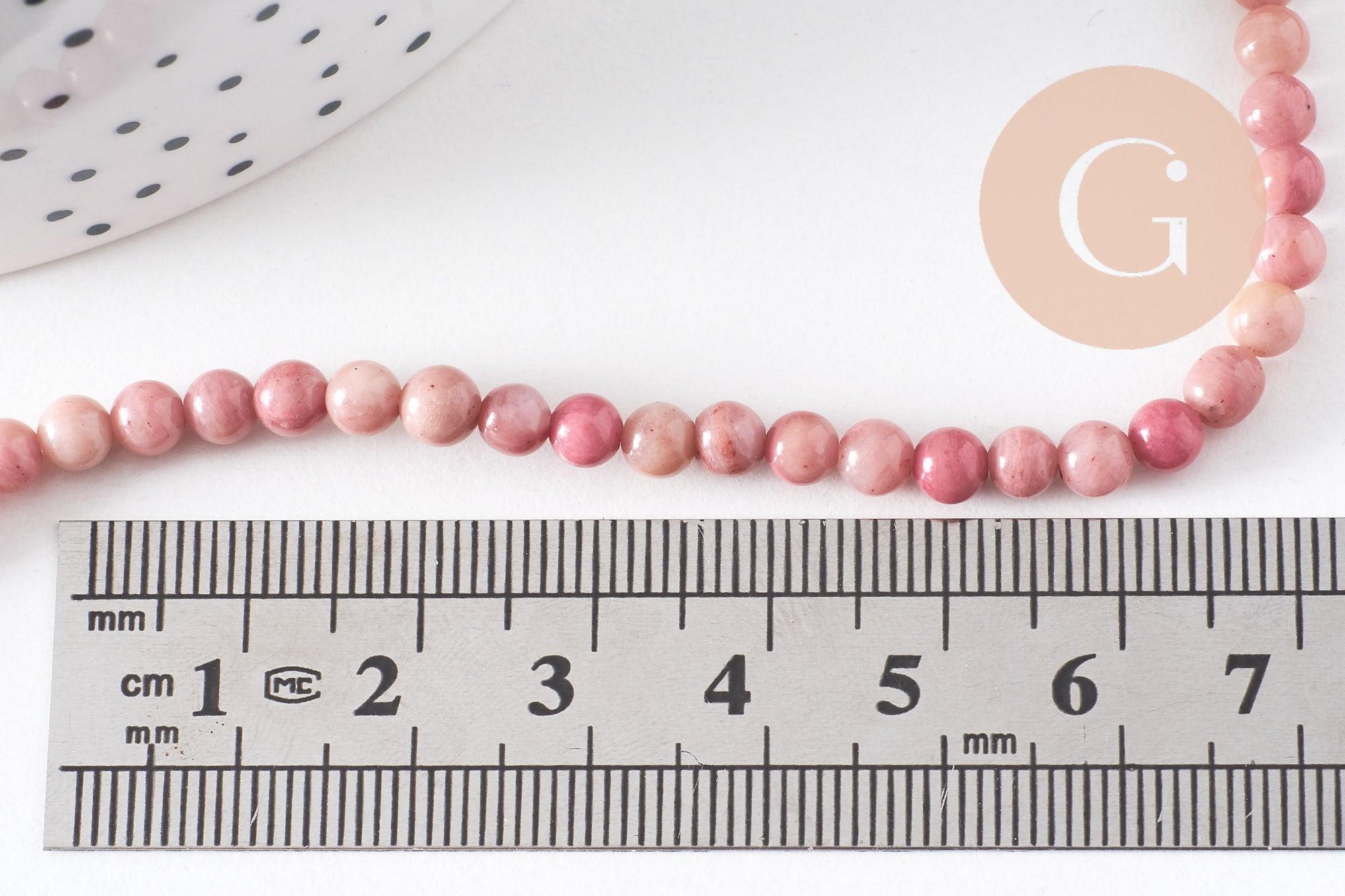 Perle ronde rhodonite rose naturelle 4mm,perle pierre naturelle, fil de 35cm, x1 (G0557)