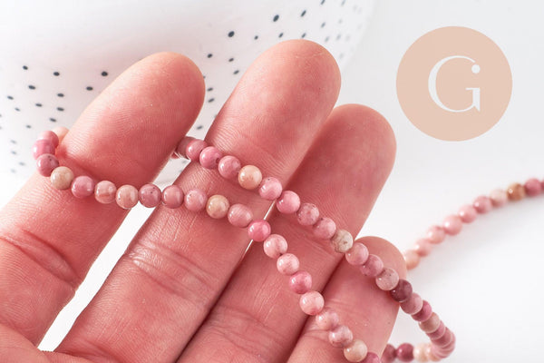 Perle ronde rhodonite rose naturelle 4mm,perle pierre naturelle, fil de 35cm, x1 (G0557)