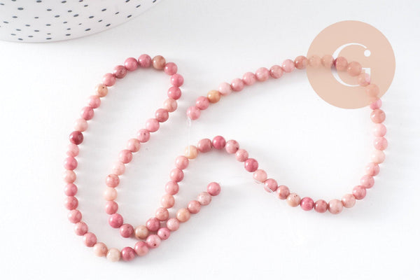 Perle ronde rhodonite rose naturelle 4mm,perle pierre naturelle, fil de 35cm, x1 (G0557)