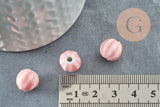 Perle ronde striée porcelaine rose 11mm, x10 (G9528)