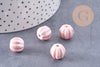 Perle ronde striée porcelaine rose irisée 13mm, x10 (G10217)