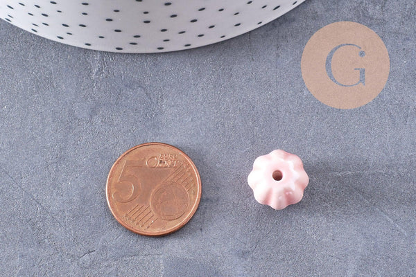 Perle ronde striée porcelaine rose irisée 13mm, x10 (G10217)