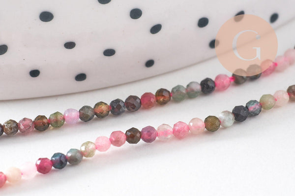 Perle ronde tourmaline naturelle 2mm,x1 fil de 38cm (G3106)