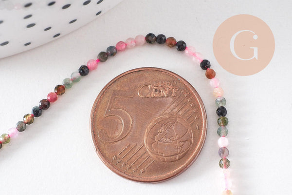 Perle ronde tourmaline naturelle 2mm,x1 fil de 38cm (G3106)