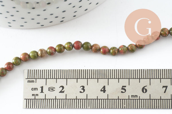 Perle ronde unakite naturelle 4mm, x1 fil de 37cm (G3807)
