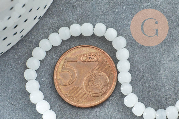 Perle ronde verre blanc laiteux 4mm,x 1 fil de 30cm (G4718)