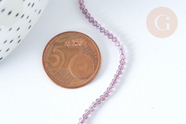 Perle ronde verre facettée irisée transparente violet clair 2mm, fourniture DIY, x1 de 37cm (G7333)